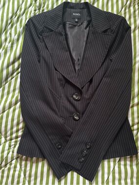 XOXO Black Pinstripe Blazer with Subtle White Stripes